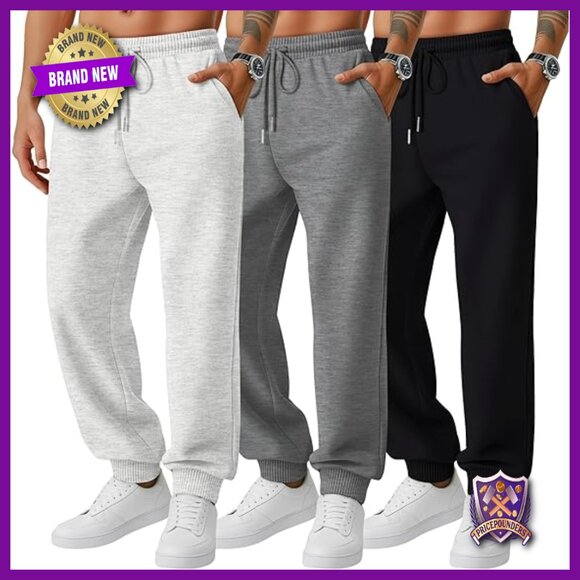 3 Pack Men's Big & Tall Sweatpants Joggers Lounge Pants with Pockets